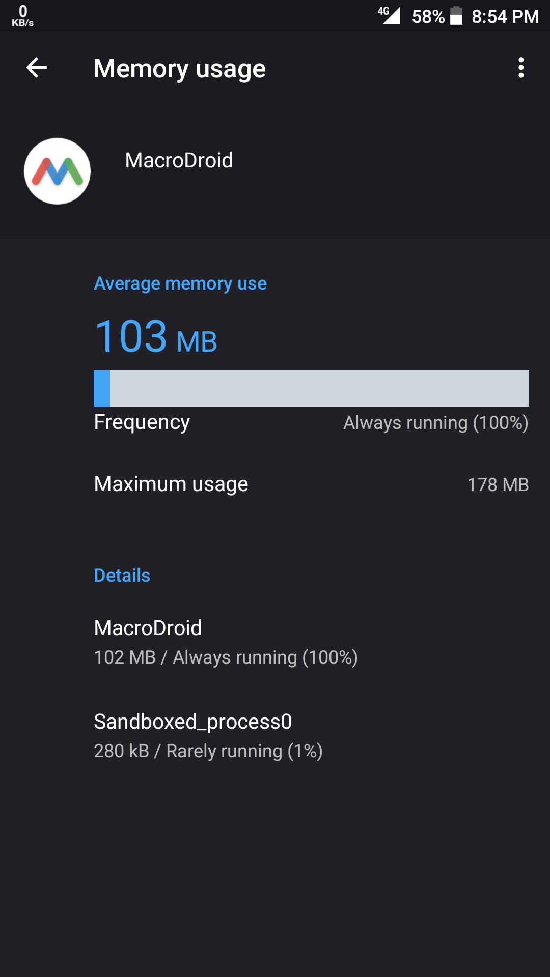 MacroDroid - Memory Usage