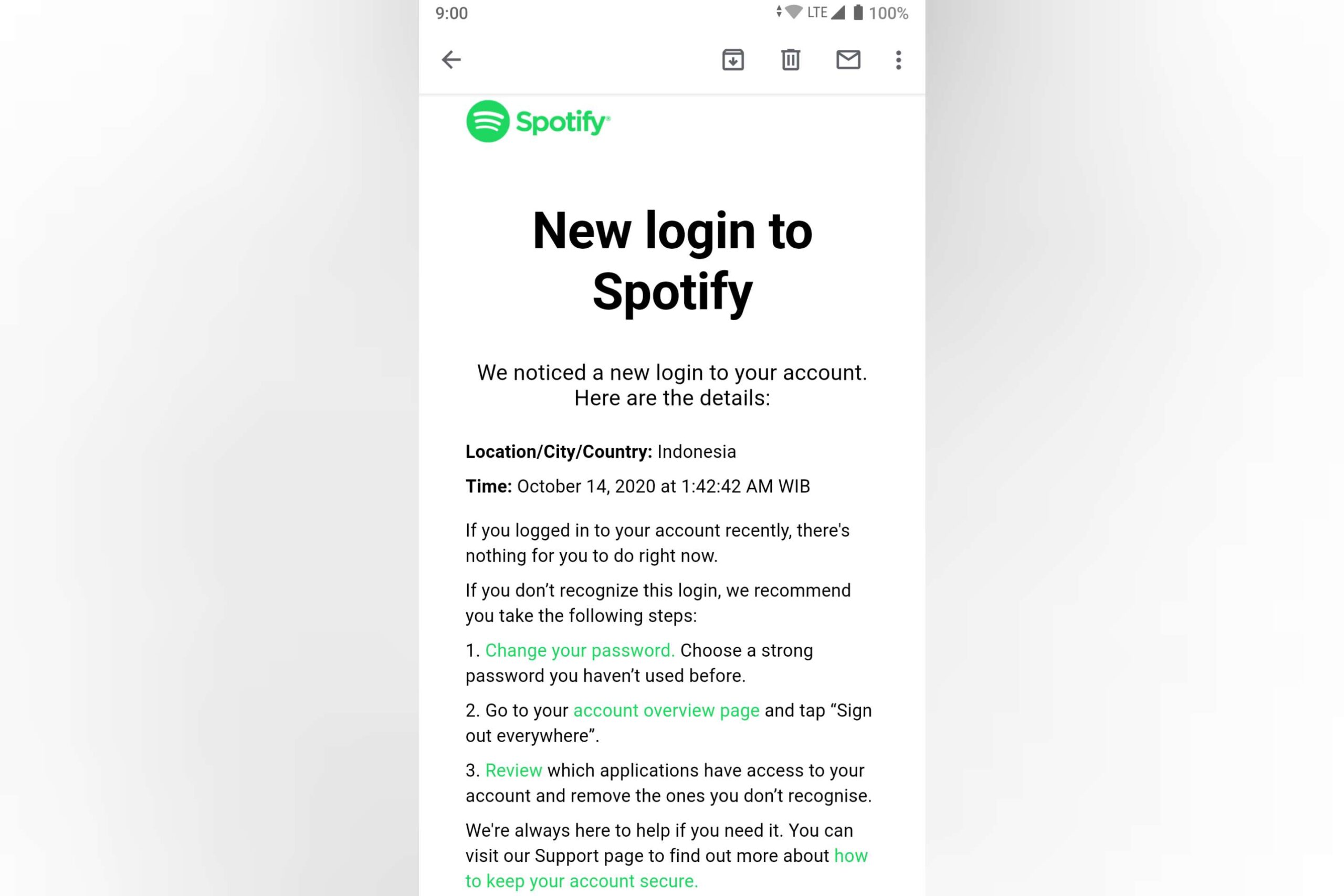 Spotify new login notification