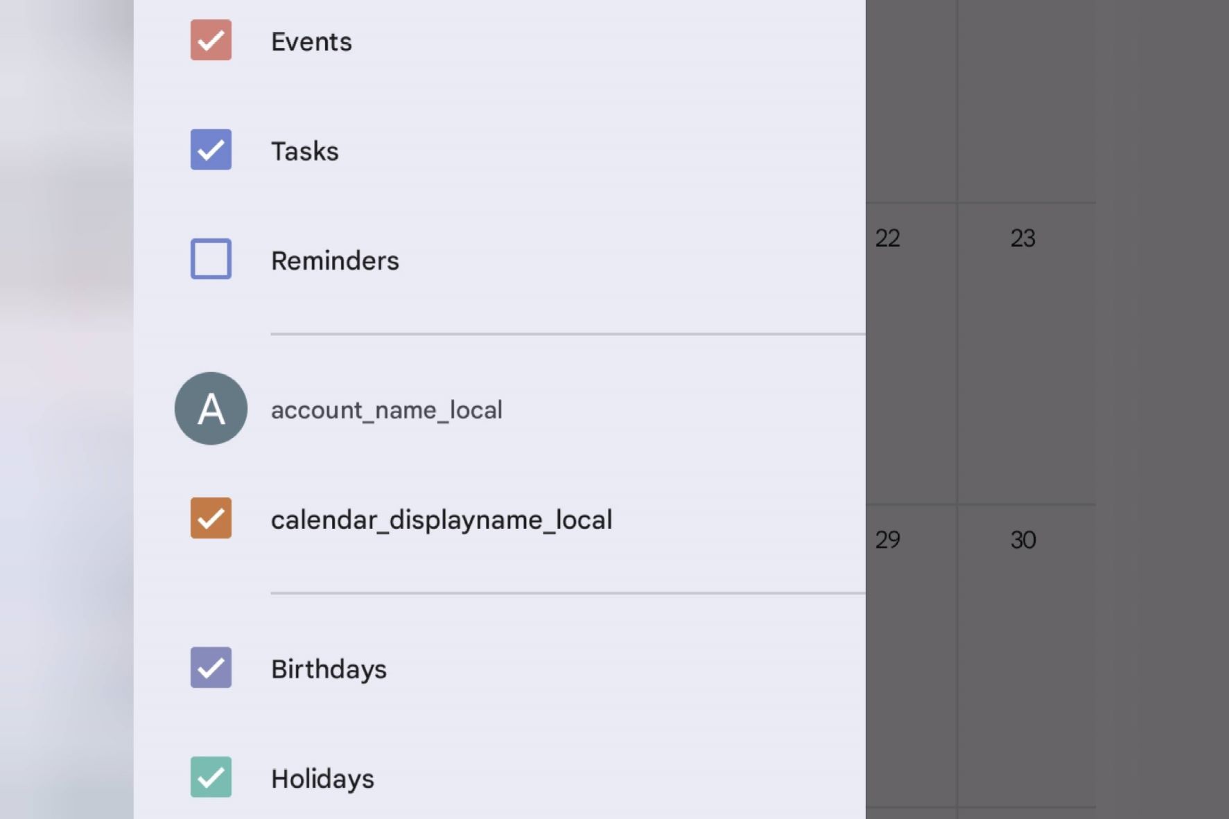 Google Calendar - Account name