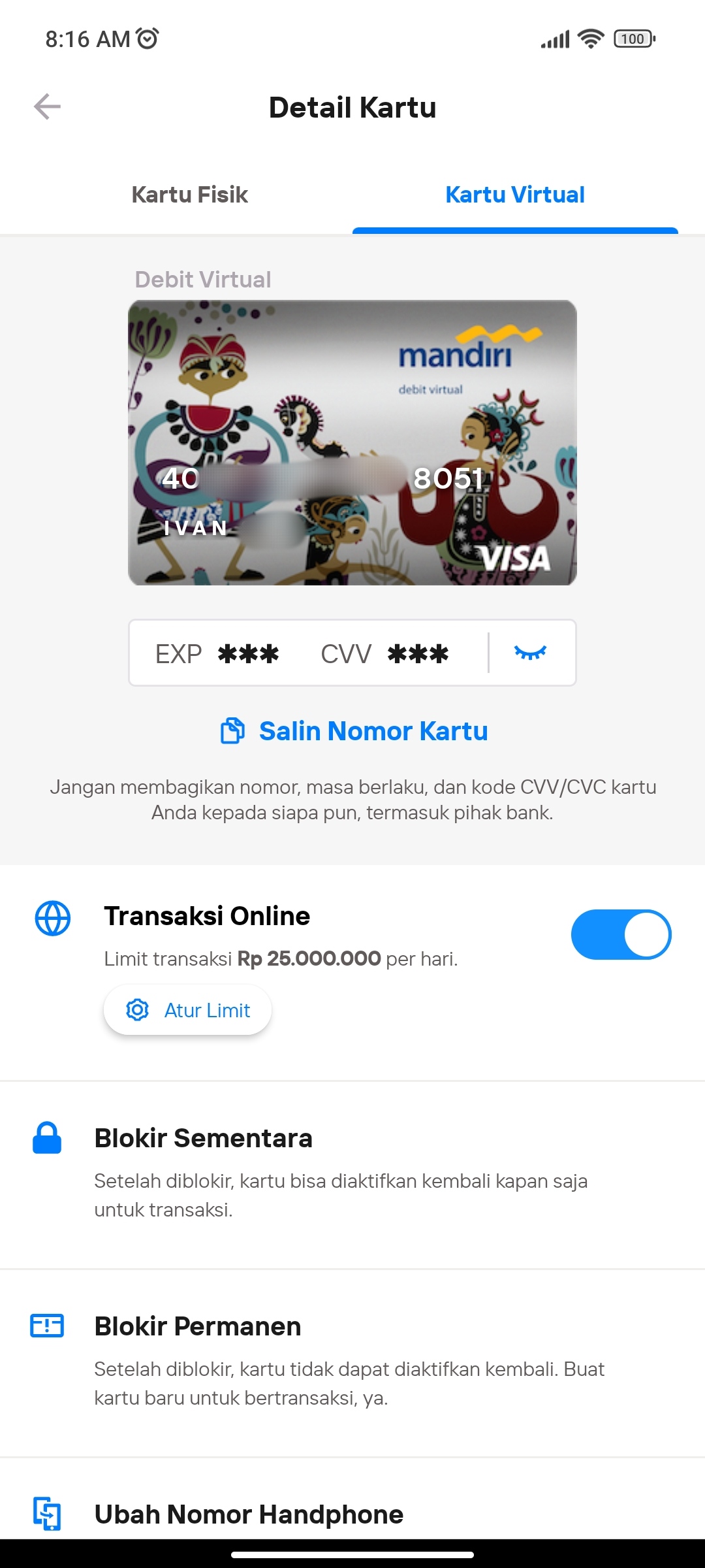 Mandiri - Kartu Virtual Debit