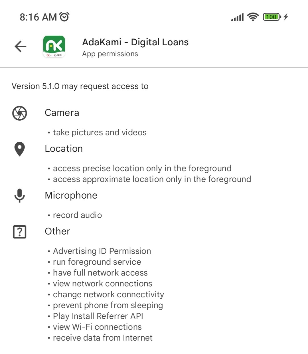 AdaKami - App permissions